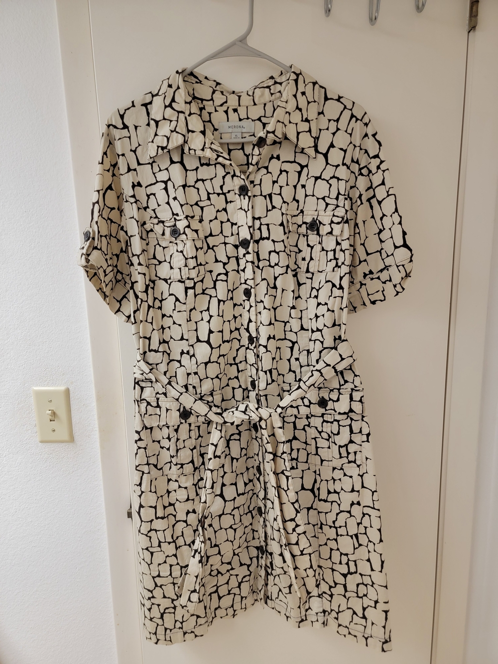 Merona Dark Brown & Cream Animal Printed Shirt Safari Dress Euc!